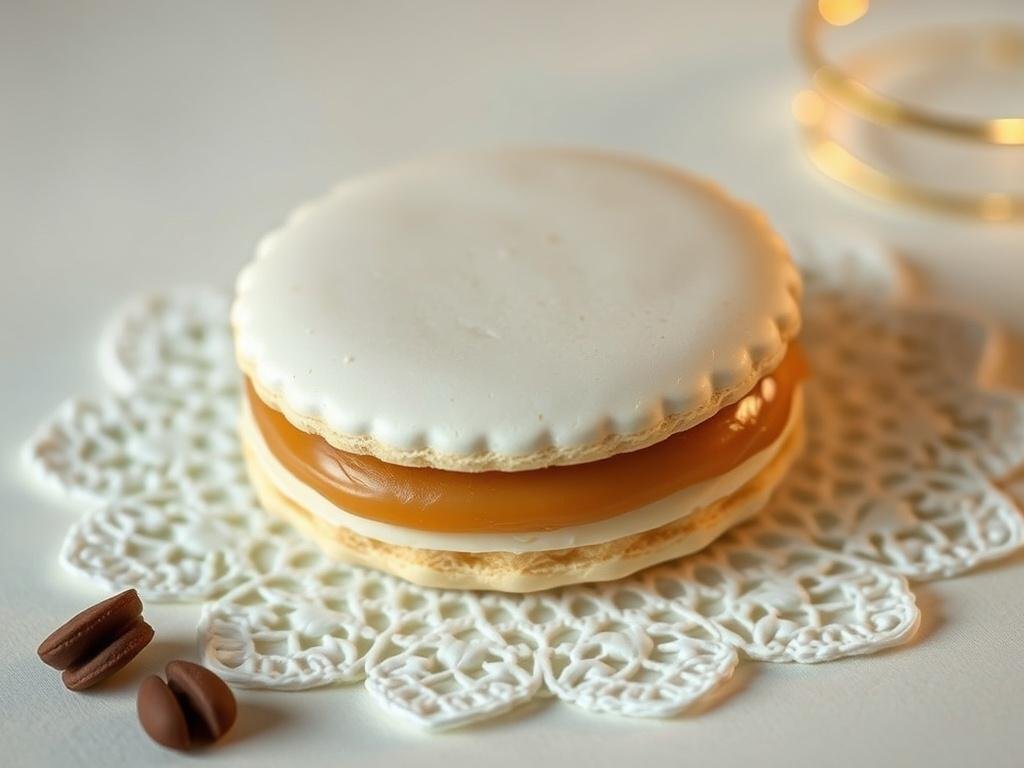 Una imagen de alta resolución de un alfajor blanco relleno de